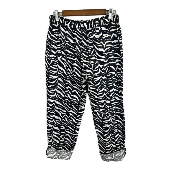 Calvin Klein Womens size XS Zebra Print 100% Linen Cropped Pants Black White NEW - Picture 3 of 14